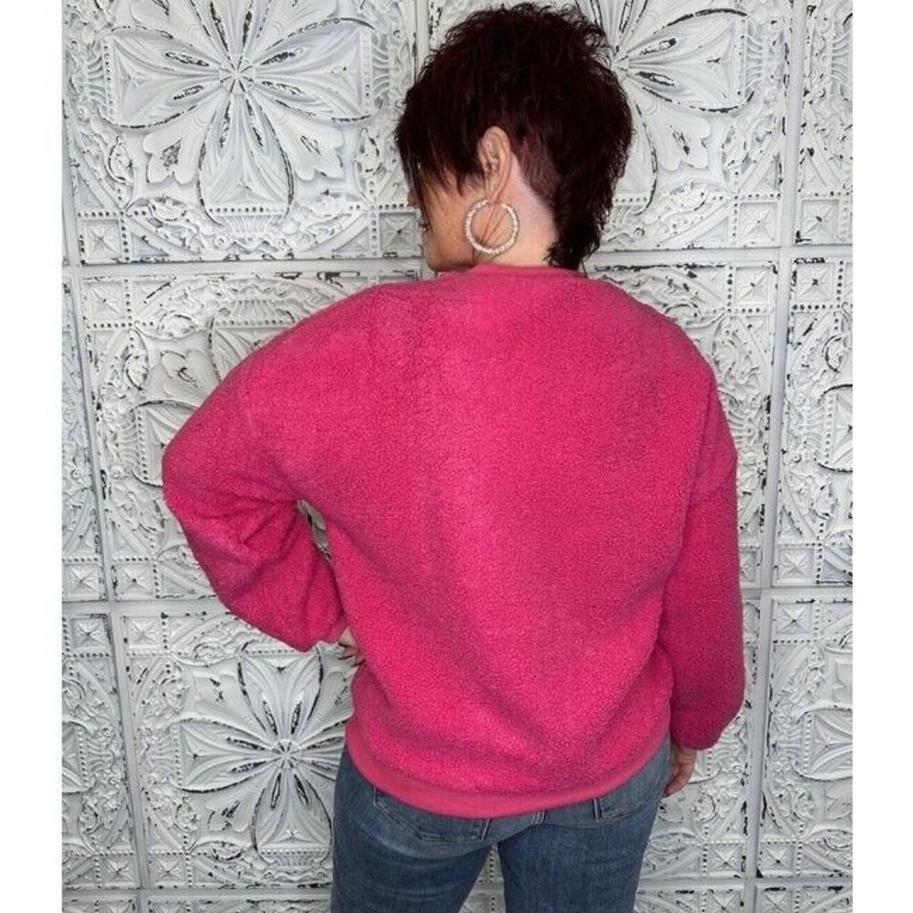 NWT Oddi Retro Smiling Face Fleece Sweatshirt Fuschia Plus 3X Very Over Sized - Picture 4 of 4